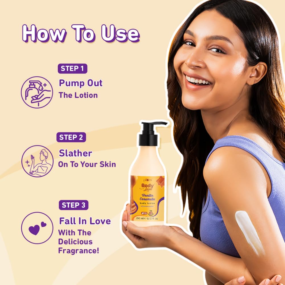 Plum BodyLovin Vanilla Caramello Body Lotion, Cocoa Butter & Vitamin B5, Warm Vanilla Fragrance - close-up detail (14)