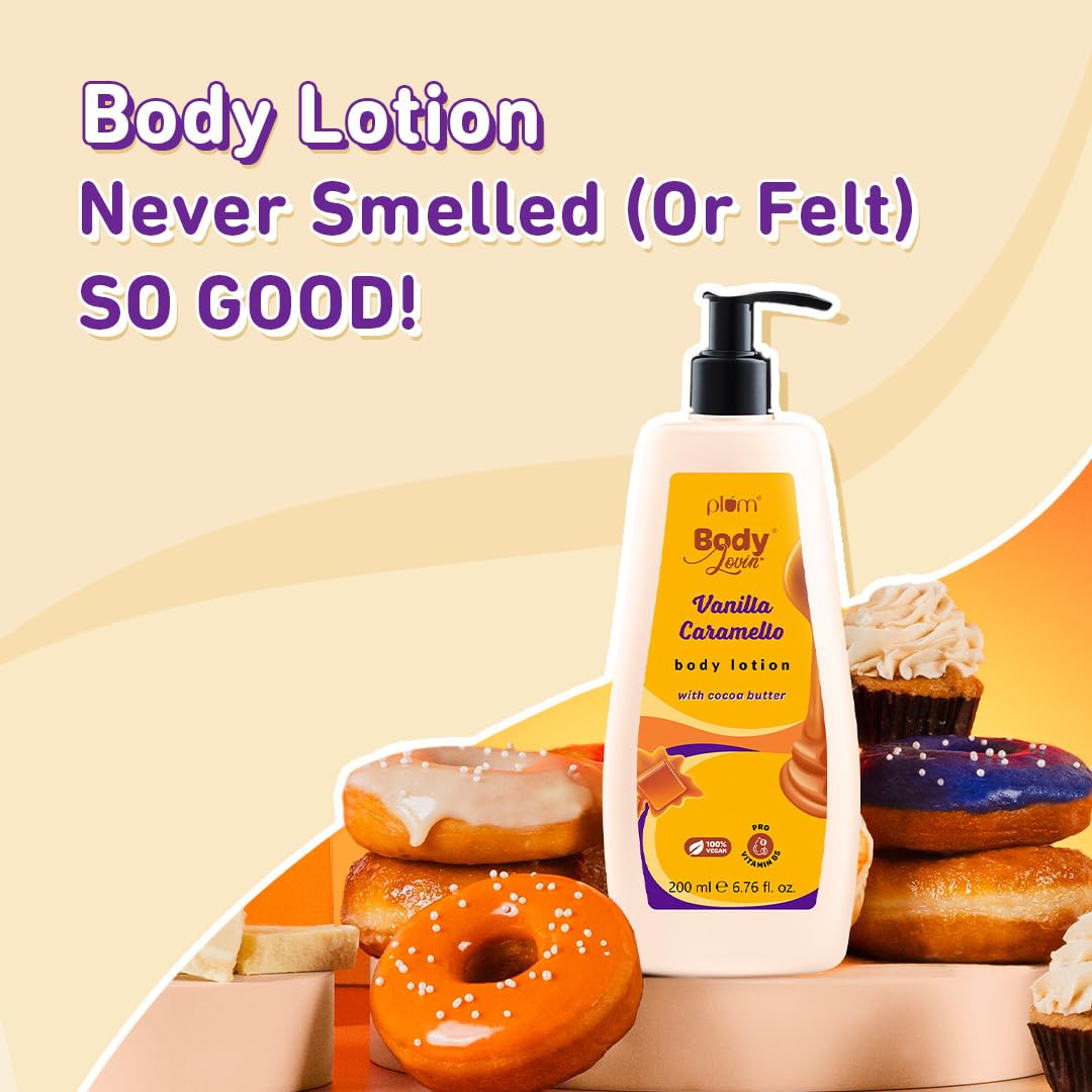 Plum BodyLovin Vanilla Caramello Body Lotion, Cocoa Butter & Vitamin B5, Warm Vanilla Fragrance - back view