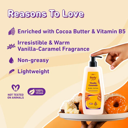 Plum BodyLovin Vanilla Caramello Body Lotion, Cocoa Butter & Vitamin B5, Warm Vanilla Fragrance - ingredients panel