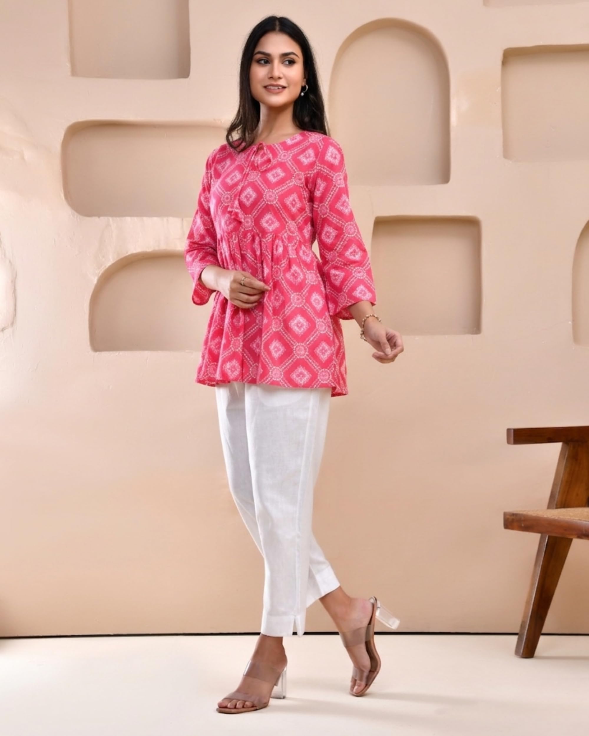 POISED Women's Cotton Bandhani Peplum Kurti - Short Flared Kurta with Keyhole Neck & 3/4 Sleeves - packaging (13)