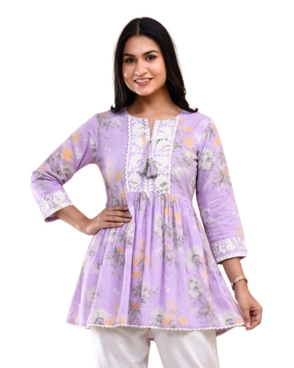 POISED Women's Cotton Bandhani Peplum Kurti - Short Flared Kurta with Keyhole Neck & 3/4 Sleeves (14)
