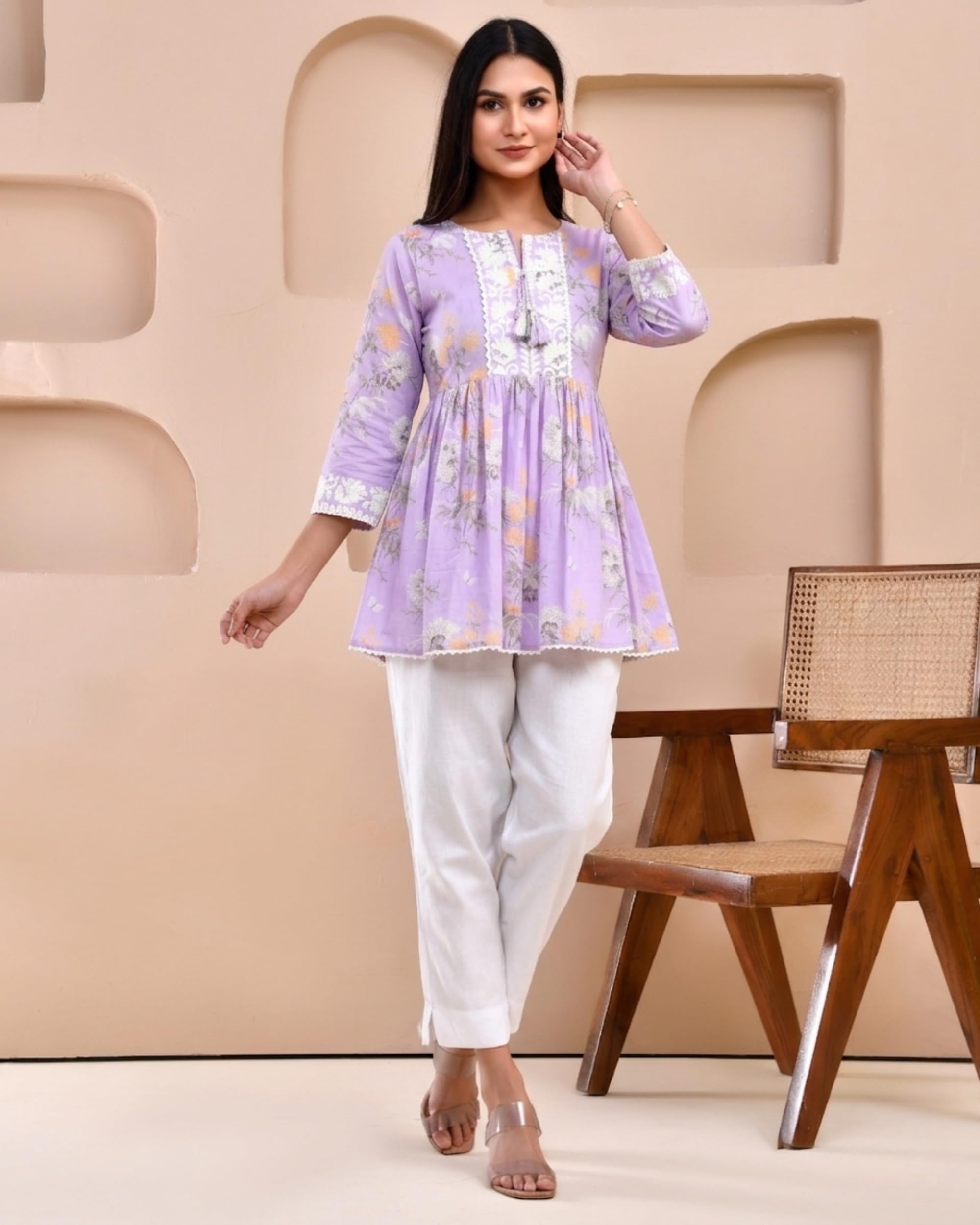 POISED Women's Cotton Bandhani Peplum Kurti - Short Flared Kurta with Keyhole Neck & 3/4 Sleeves - packaging (17)