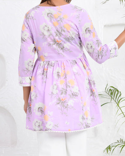 POISED Women's Cotton Bandhani Peplum Kurti - Short Flared Kurta with Keyhole Neck & 3/4 Sleeves - ingredients panel