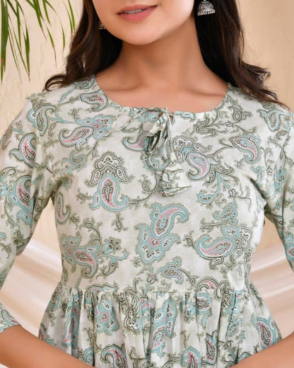 POISED Women's Cotton Bandhani Peplum Kurti - Short Flared Kurta with Keyhole Neck & 3/4 Sleeves - packaging (25)