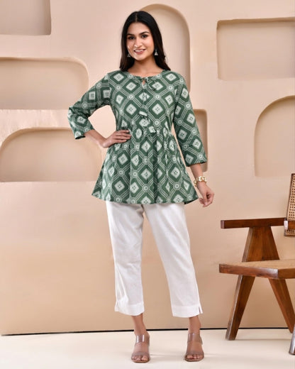 POISED Women's Cotton Bandhani Peplum Kurti - Short Flared Kurta with Keyhole Neck & 3/4 Sleeves - packaging