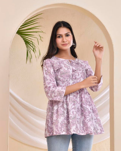 POISED Women's Cotton Bandhani Peplum Kurti - Short Flared Kurta with Keyhole Neck & 3/4 Sleeves - packaging (8)