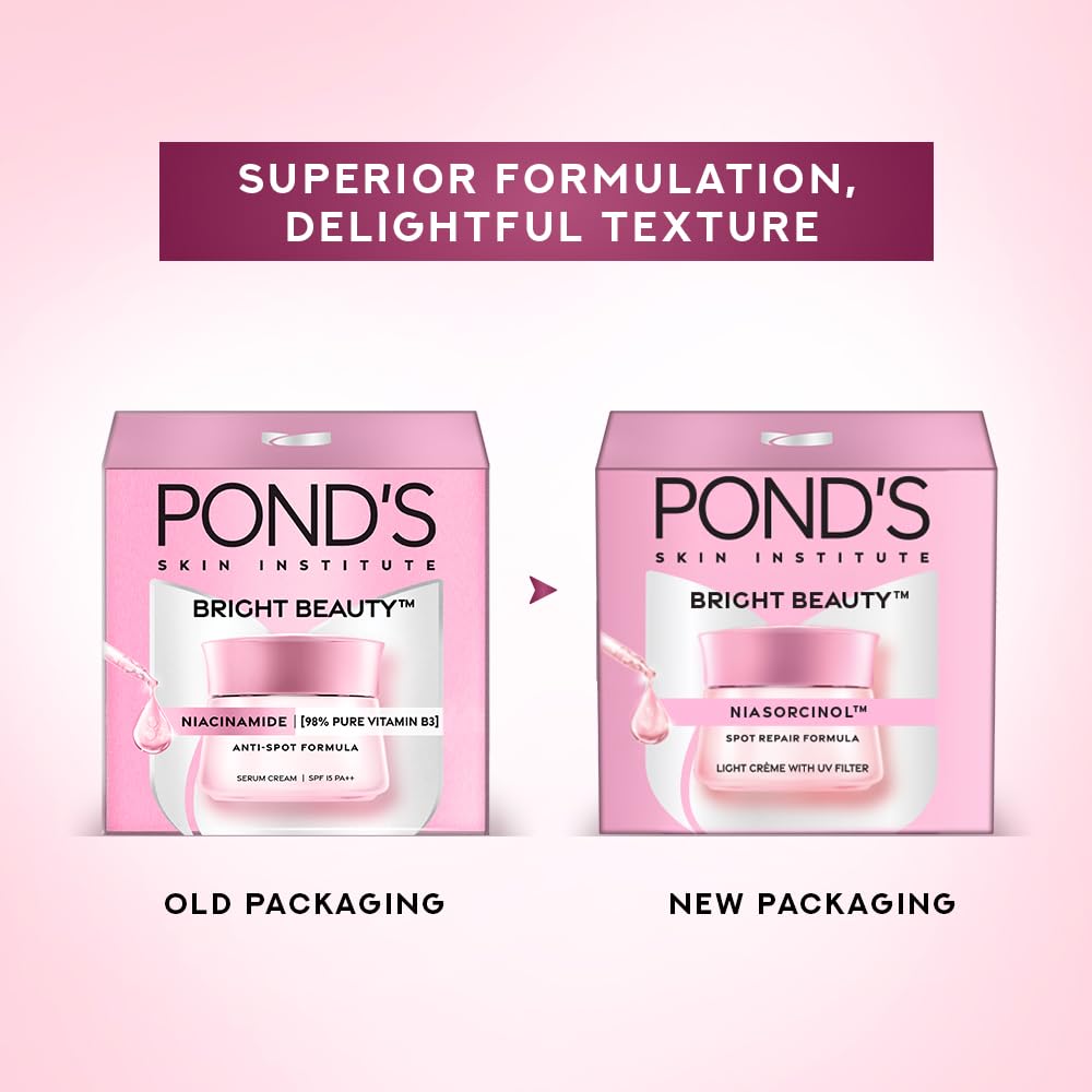 POND'S Bright Beauty Light Cream with UV Filter, Niasorcinol Niacinamide, Sunscreen Moisturizer for Women - close-up detail