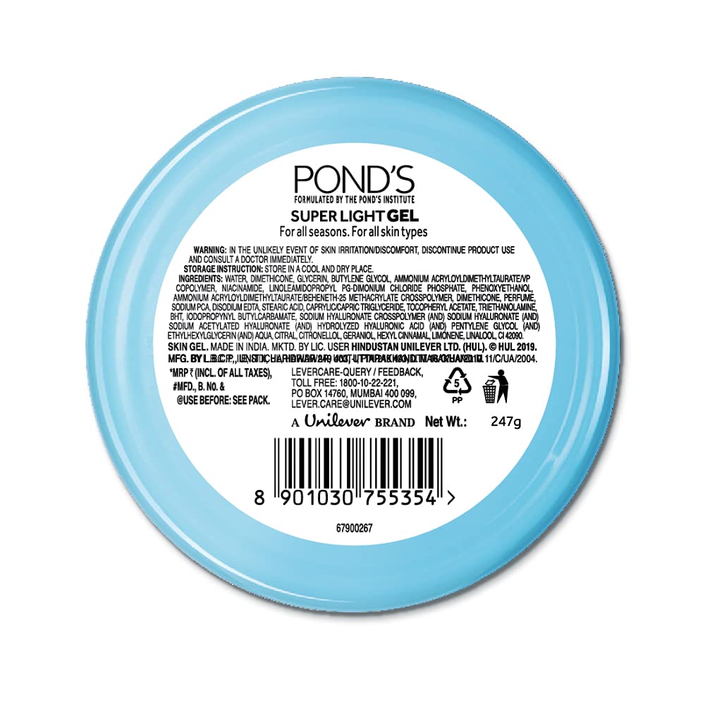 POND'S Super Light Gel Moisturiser, Oil-Free Gel Face Moisturizer, Hyaluronic Acid, for Women - front view (26)