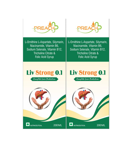 Preach Pharma Liv Strong 0.1 Nutritional Supplement Syrup, Pack of 2, with L-Ornithine L-Aspartate, Silymarin, and Essential