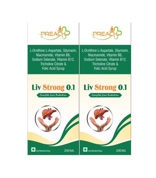 Preach Pharma Liv Strong 0.1 Nutritional Supplement Syrup, Pack of 2, with L-Ornithine L-Aspartate, Silymarin, and Essential