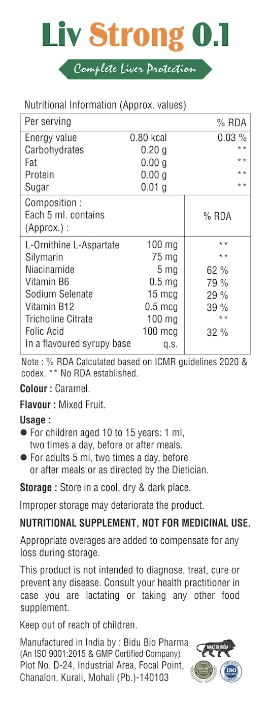 Preach Pharma Liv Strong 0.1 Nutritional Supplement Syrup, Pack of 2, with L-Ornithine L-Aspartate, Silymarin, and Essential 