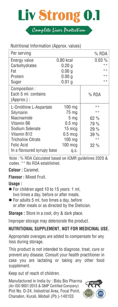 Preach Pharma Liv Strong 0.1 Nutritional Supplement Syrup, Pack of 2, with L-Ornithine L-Aspartate, Silymarin, and Essential 