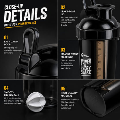 Pridot 700ml Protein Shaker Bottle Leak Proof BPA Free with Stainless Steel Mixing Ball - label detail