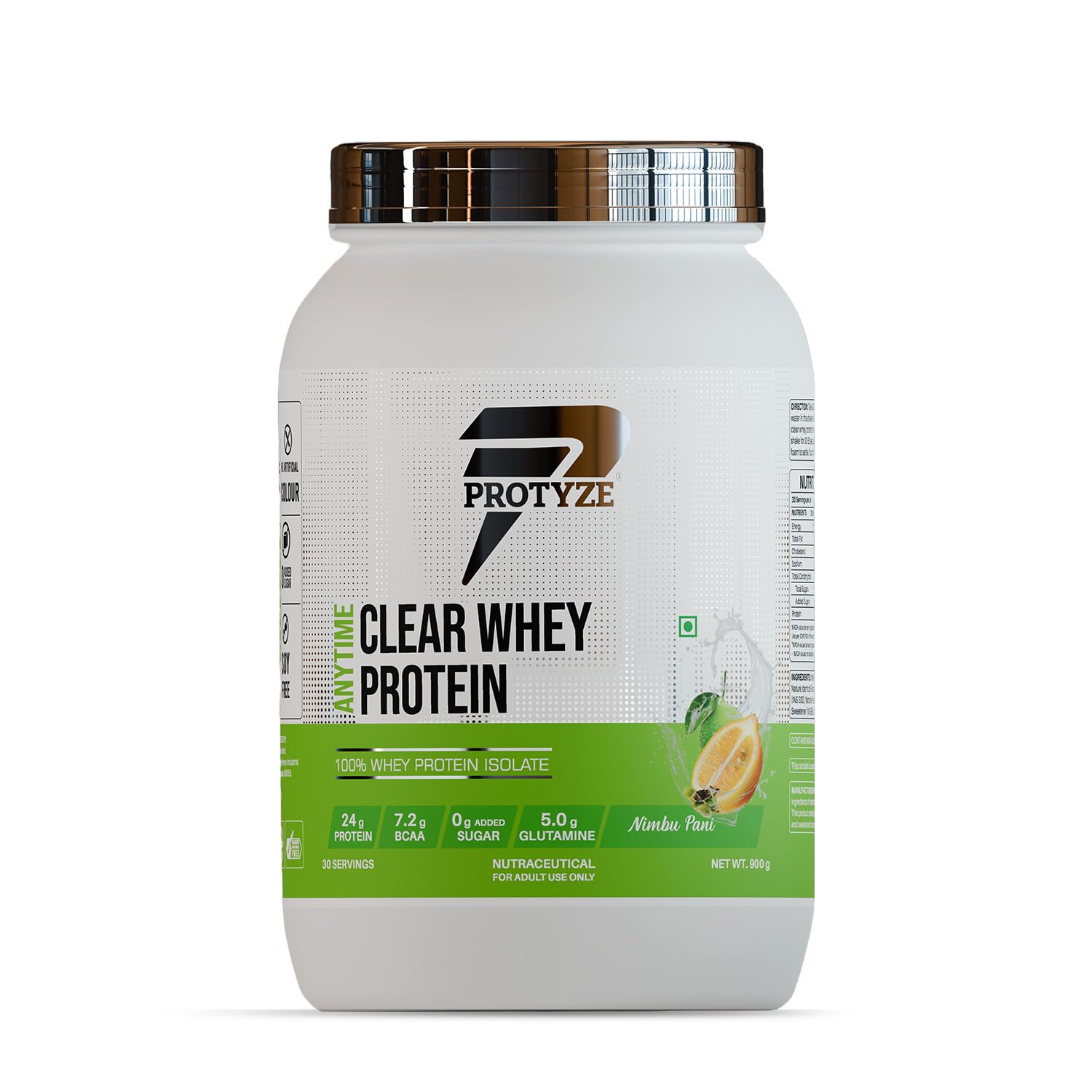Protyze Anytime Clear Whey Protein Isolate, Nimbu Pani Flavor, 24g Protein, 30 Servings, 900g, ISO & HACCP Certified