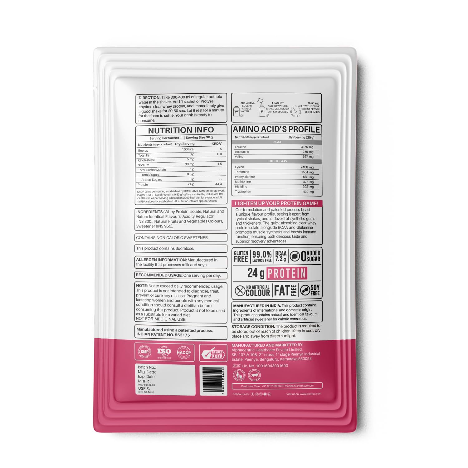 Protyze Anytime Clear Whey Protein Powder, 24g Protein, 7.2g BCAAs, Non GMO, Gluten Free - size and scale