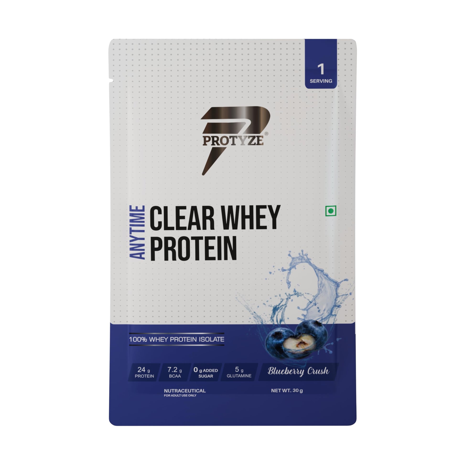 Protyze Anytime Clear Whey Protein Powder, 24g Protein, 7.2g BCAAs, Non GMO, Gluten Free - front view