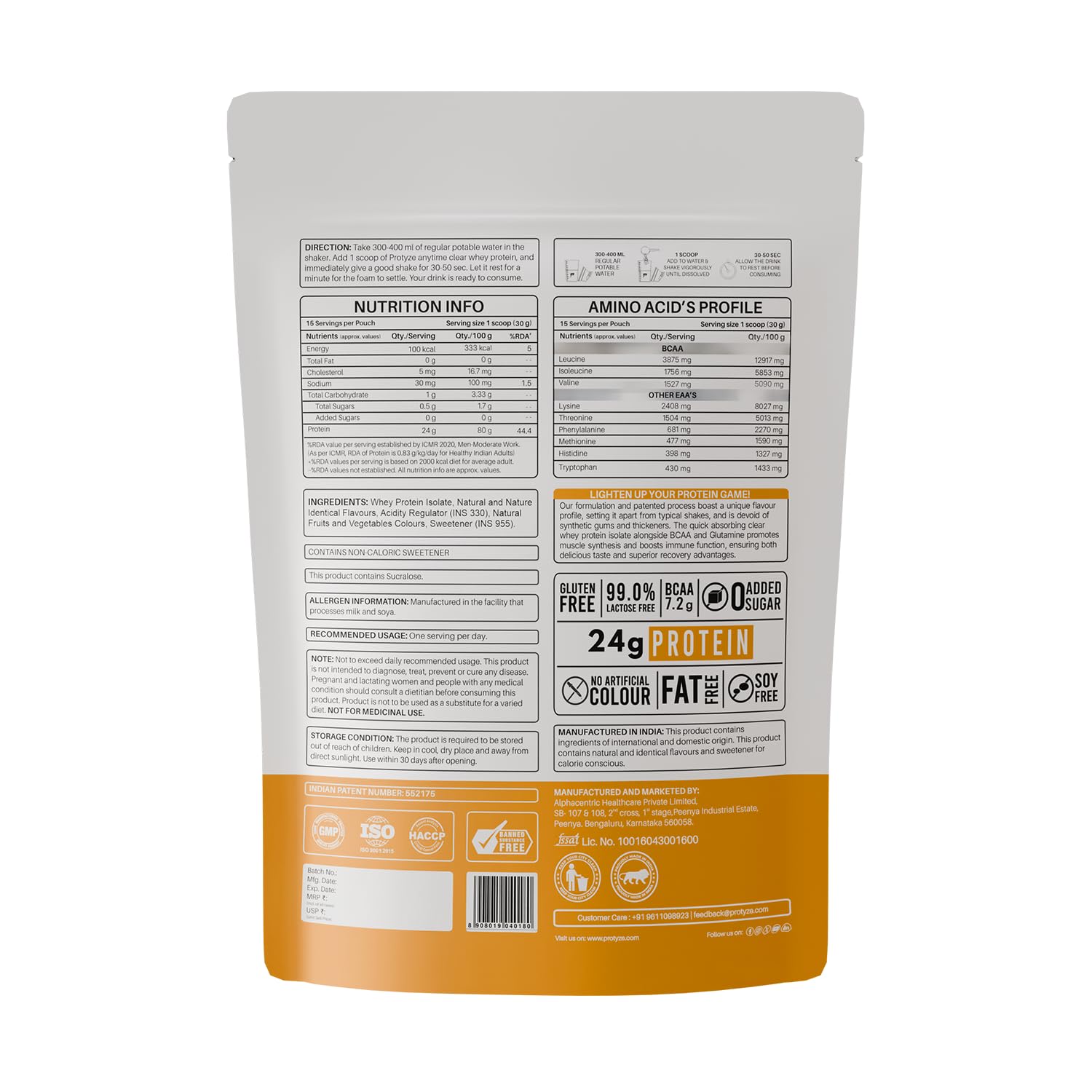 Protyze Anytime Clear Whey Protein Powder, 24g Protein, 7.2g BCAAs, Non GMO, Gluten Free - size and scale (35)