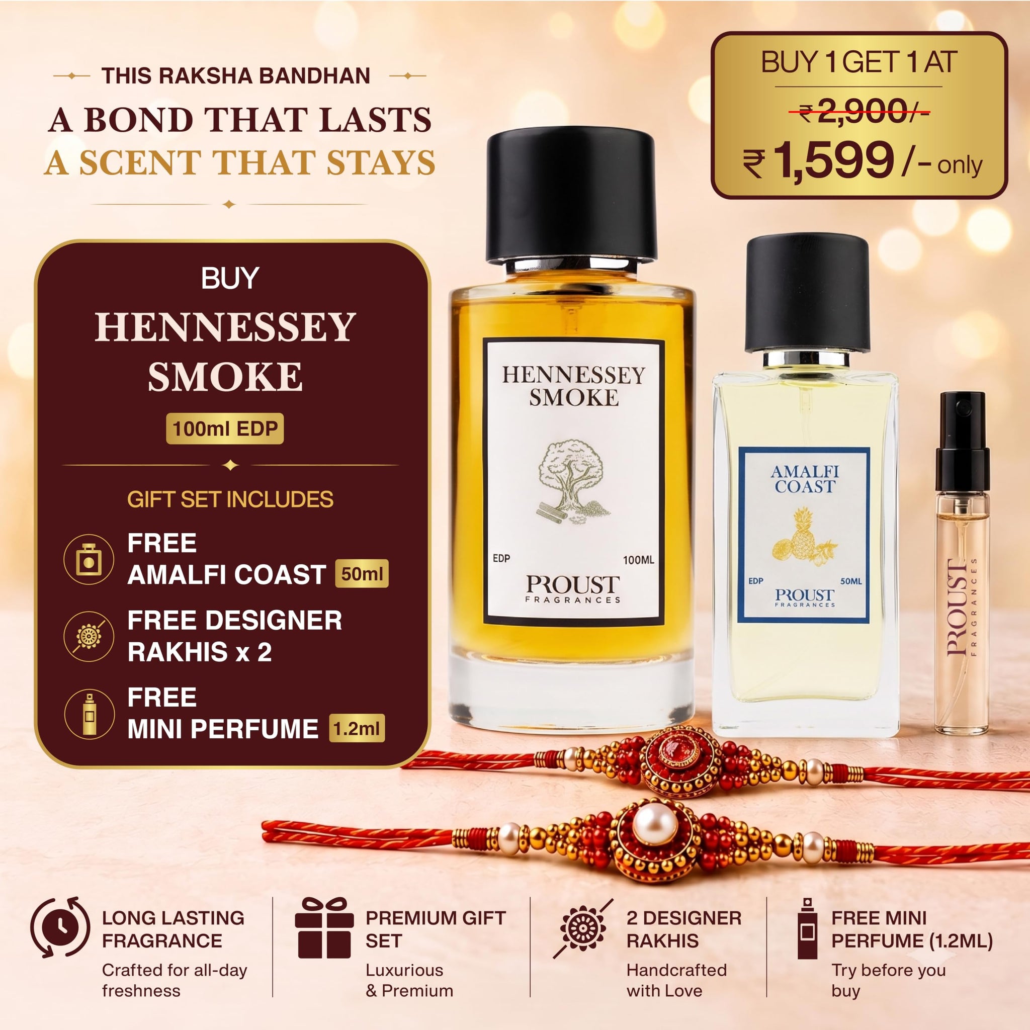 Proust Rakhi Gift Set Perfumes | Berry Bark | Luxury Pack of 5 | EDP - front view (16)
