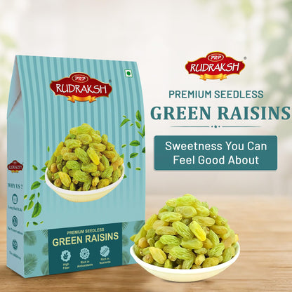 PRP RUDRAKSH Seedless Green Raisins, Naturally Sweet Kismis - Dry Fruit Snack - front view