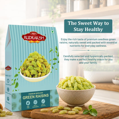 PRP RUDRAKSH Seedless Green Raisins, Naturally Sweet Kismis - Dry Fruit Snack - ingredients panel