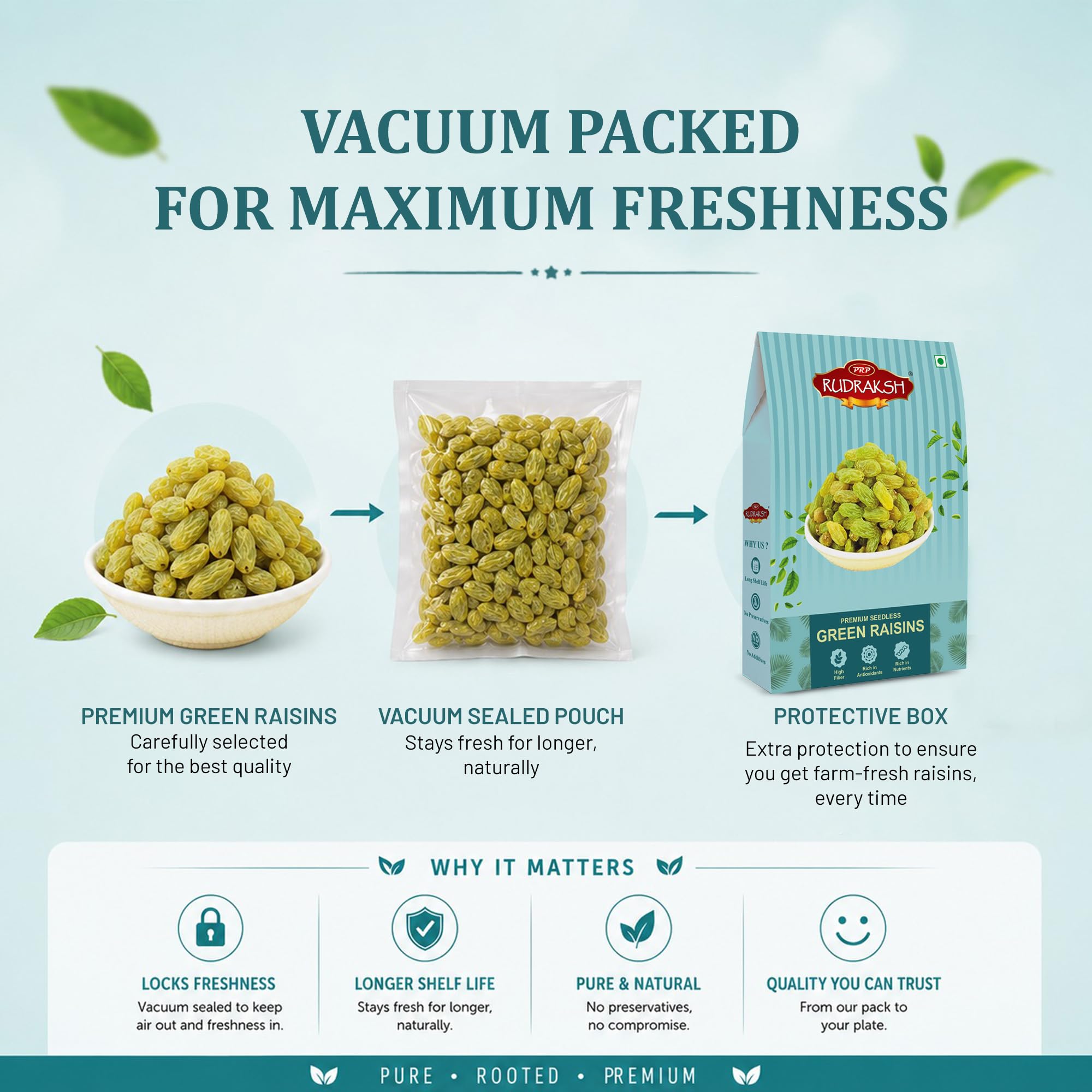 PRP RUDRAKSH Seedless Green Raisins, Naturally Sweet Kismis - Dry Fruit Snack - close-up detail
