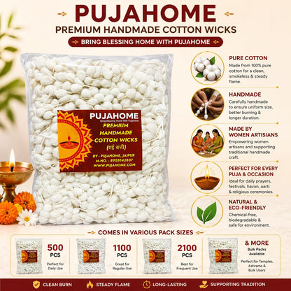 Pujahome Round Cotton Wicks - Handmade Biodegradable Cotton Wicks for Diya Pooja Aarti - close-up detail (14)