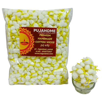 Pujahome Round Cotton Wicks - Handmade Biodegradable Cotton Wicks for Diya Pooja Aarti - front view (16)