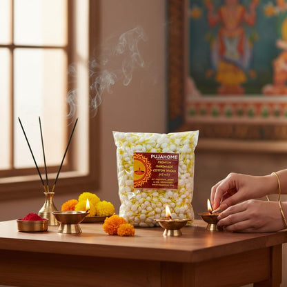 Pujahome Round Cotton Wicks - Handmade Biodegradable Cotton Wicks for Diya Pooja Aarti - packaging (18)