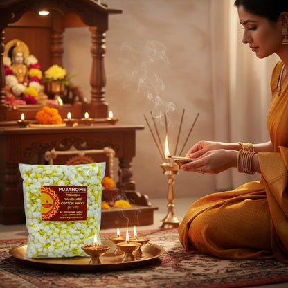 Pujahome Round Cotton Wicks - Handmade Biodegradable Cotton Wicks for Diya Pooja Aarti - label detail (19)