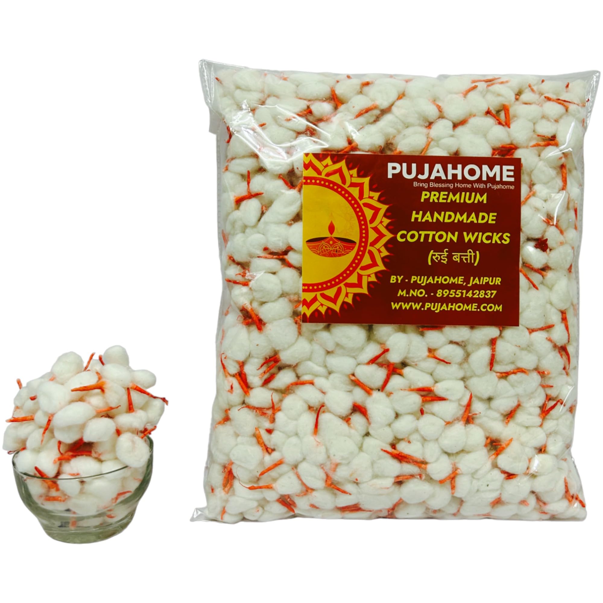 Pujahome Round Cotton Wicks - Handmade Biodegradable Cotton Wicks for Diya Pooja Aarti (22)