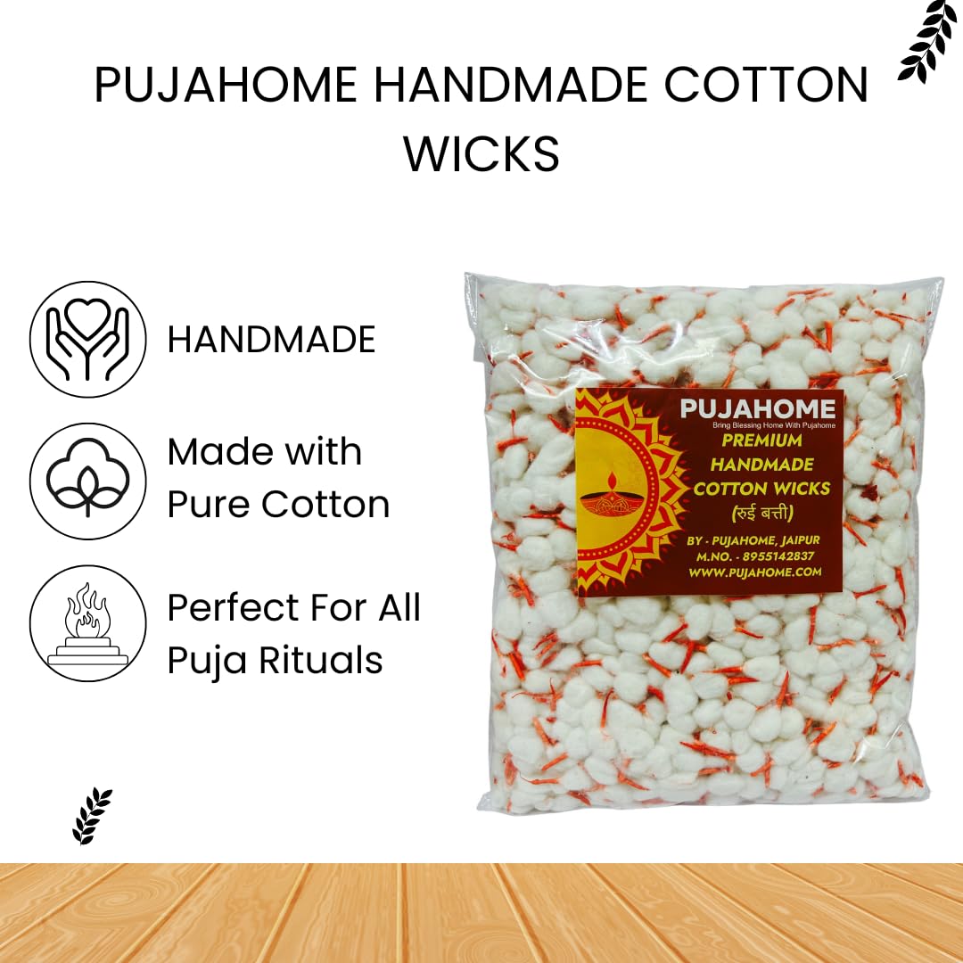 Pujahome Round Cotton Wicks - Handmade Biodegradable Cotton Wicks for Diya Pooja Aarti - front view (23)