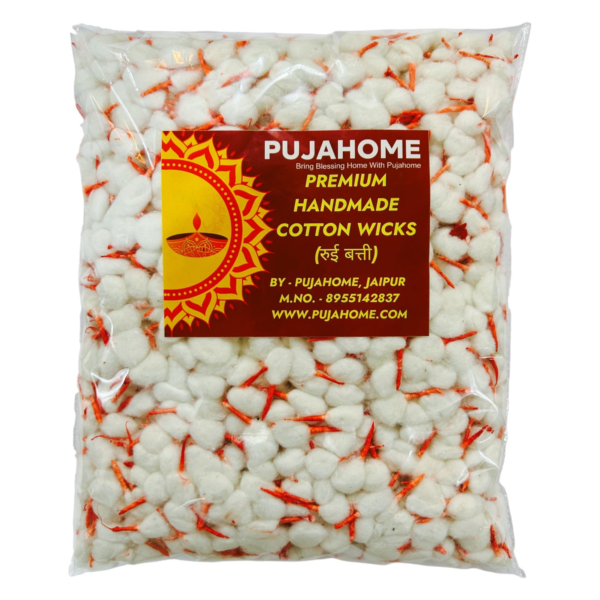 Pujahome Round Cotton Wicks - Handmade Biodegradable Cotton Wicks for Diya Pooja Aarti - packaging (24)