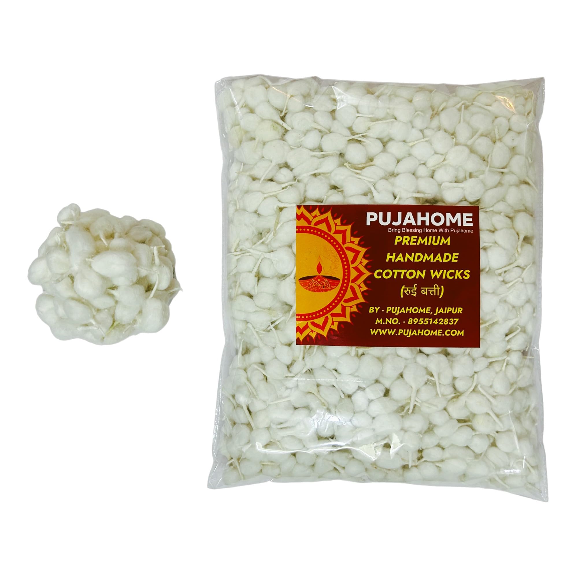 Pujahome Round Cotton Wicks - Handmade Biodegradable Cotton Wicks for Diya Pooja Aarti - back view (26)