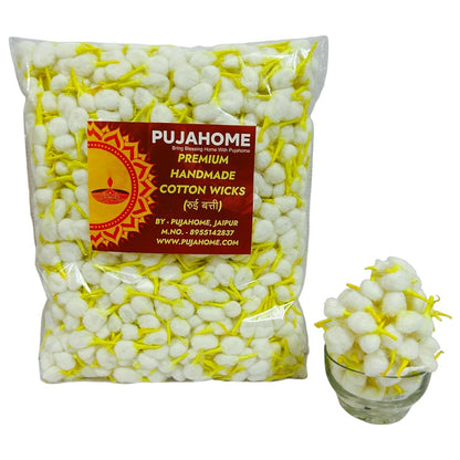 Pujahome Round Cotton Wicks - Handmade Biodegradable Cotton Wicks for Diya Pooja Aarti - front view (28)