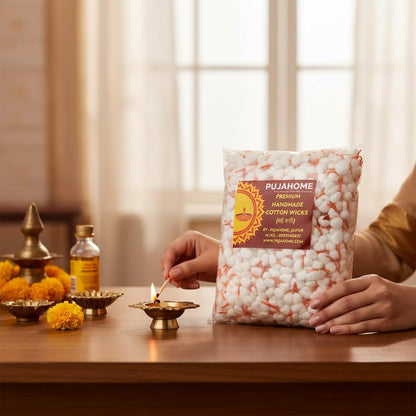 Pujahome Round Cotton Wicks - Handmade Biodegradable Cotton Wicks for Diya Pooja Aarti - back view