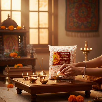 Pujahome Round Cotton Wicks - Handmade Biodegradable Cotton Wicks for Diya Pooja Aarti - packaging