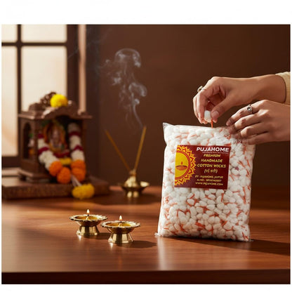Pujahome Round Cotton Wicks - Handmade Biodegradable Cotton Wicks for Diya Pooja Aarti - label detail