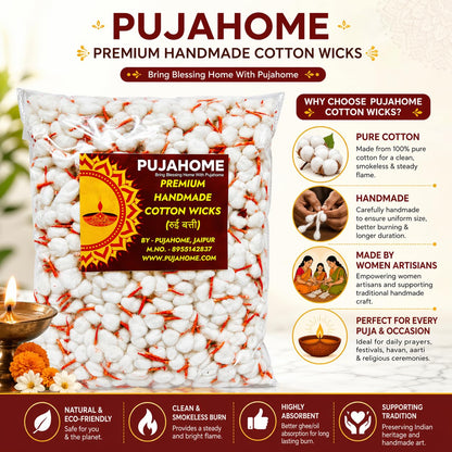 Pujahome Round Cotton Wicks - Handmade Biodegradable Cotton Wicks for Diya Pooja Aarti - close-up detail