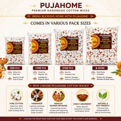 Pujahome Round Cotton Wicks - Handmade Biodegradable Cotton Wicks for Diya Pooja Aarti - in use