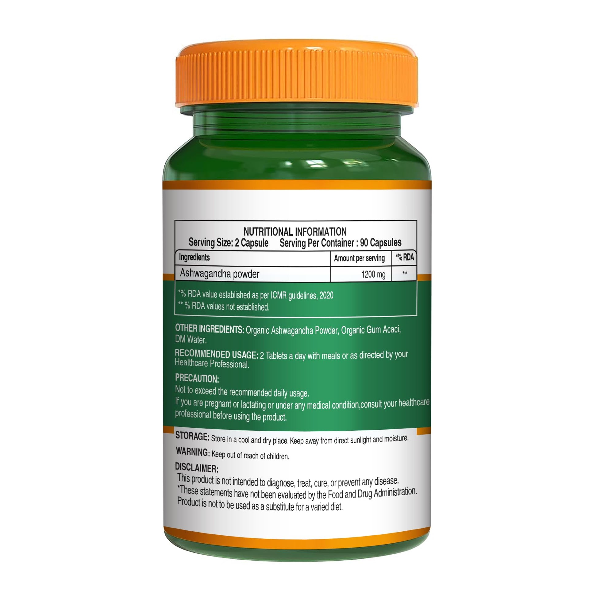 PURE NUTRITION NATURAL TREASURES Ashwagandha Powder, 100g, USDA Organic Certified, Herbal Supplement - front view (9)