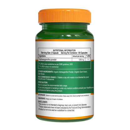 PURE NUTRITION NATURAL TREASURES Ashwagandha Powder, 100g, USDA Organic Certified, Herbal Supplement - front view (9)