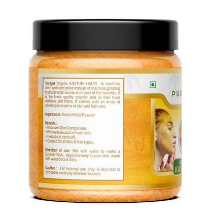 Pure Pik Organic Kasturi Haldi Powder, Triple Filtered Wild Turmeric Face Pack - back view (10)