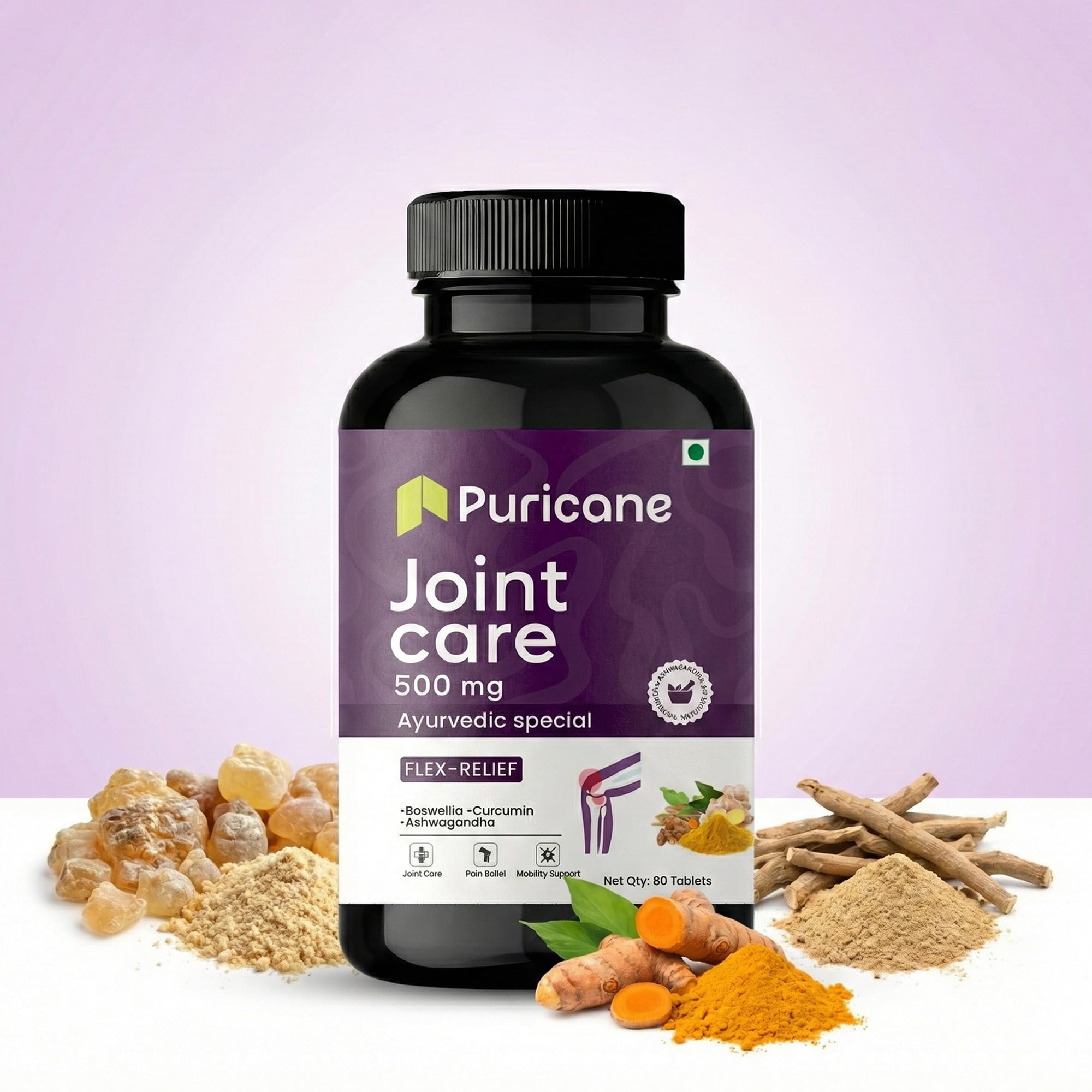 Puricane Joint Care Tablets, Herbal Supplement with Boswellia, Curcumin, Ashwagandha, Guggul, Fenugreek, Ginger & Piperine, 5