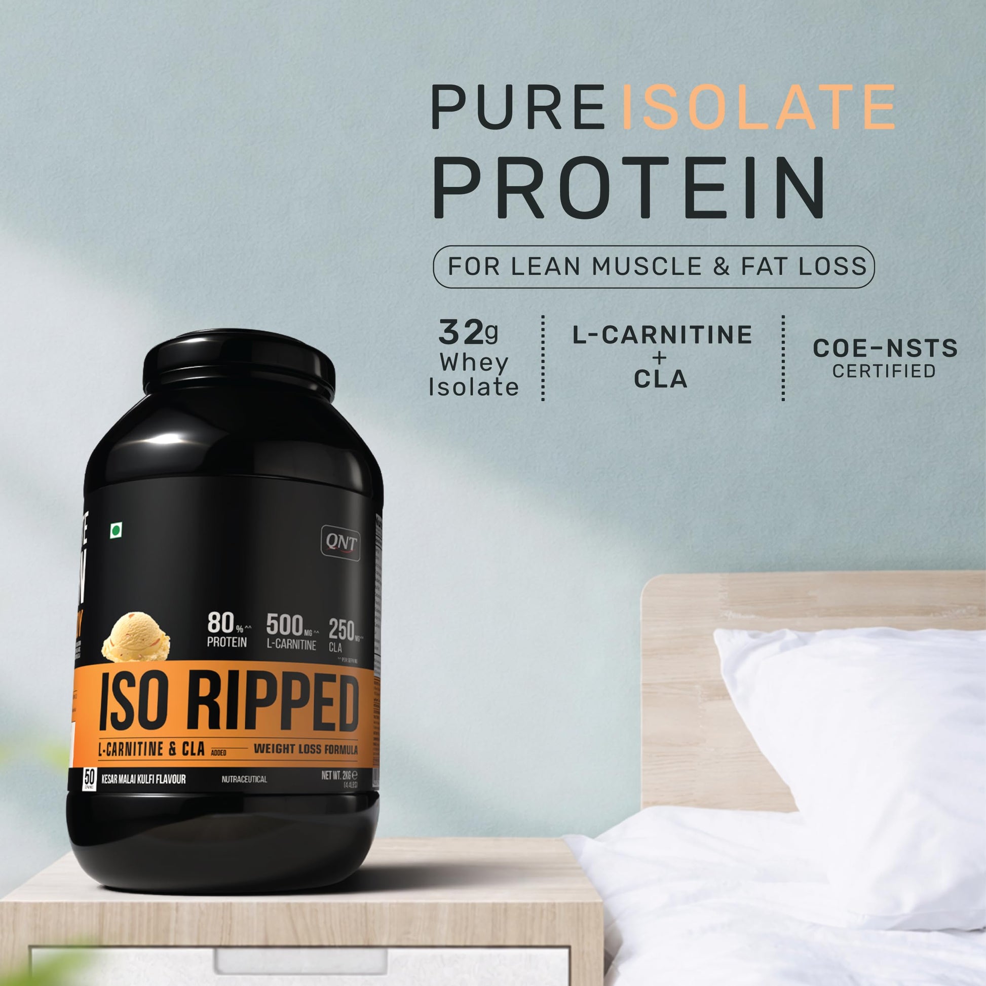 QNT ISO Ripped Whey Protein Isolate Powder with L-Carnitine & CLA, 1kg - front view (19)