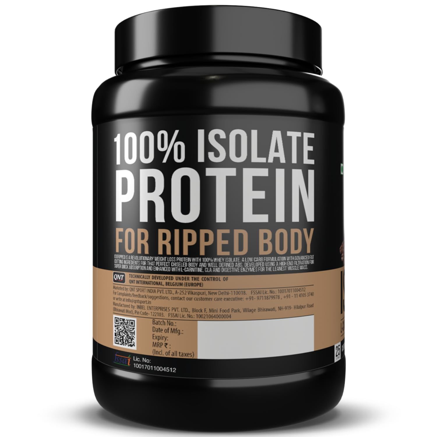 QNT ISO Ripped Whey Protein Isolate Powder with L-Carnitine & CLA, 1kg - size and scale