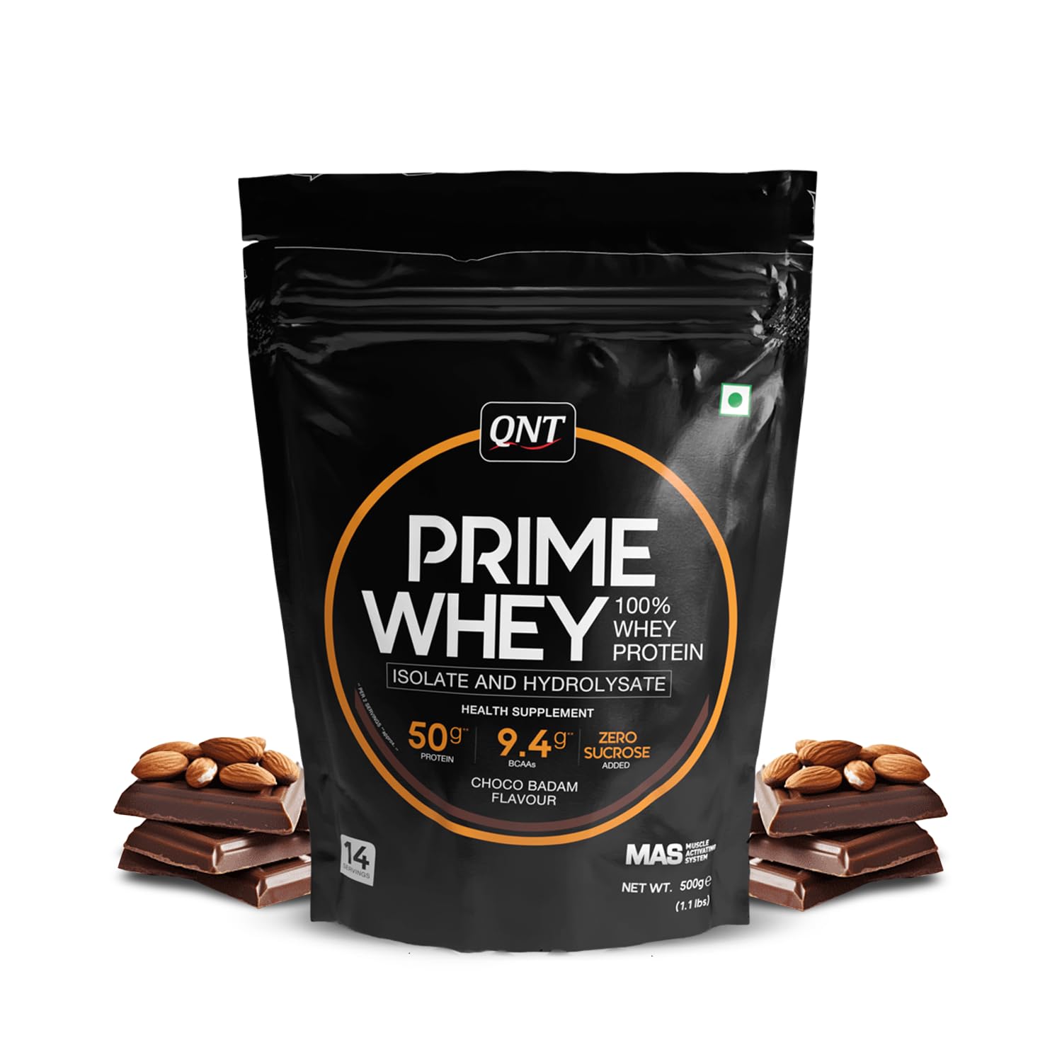 QNT Prime Whey Protein Powder, 500g, Choco Badam, Triple Blend Formula, Dietary Supplement