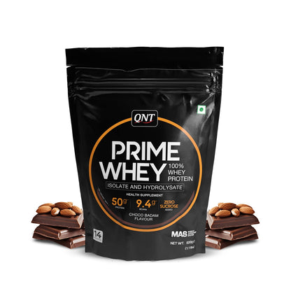 QNT Prime Whey Protein Powder, 500g, Choco Badam, Triple Blend Formula, Dietary Supplement