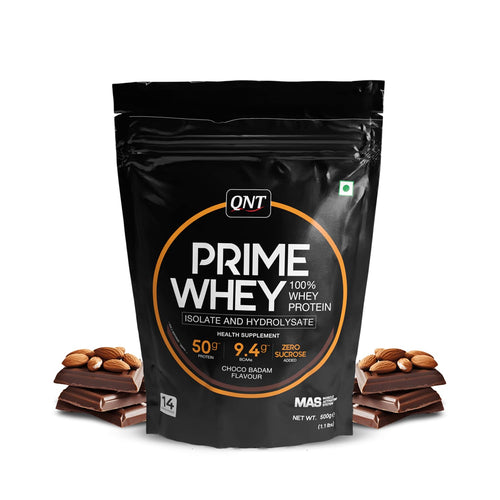 QNT Prime Whey Protein Powder, 500g, Choco Badam, Triple Blend Formula, Dietary Supplement