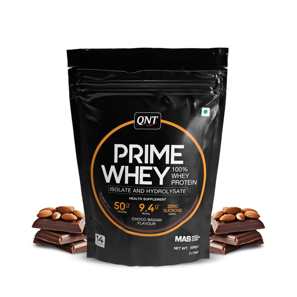 QNT Prime Whey Protein Powder, 500g, Choco Badam, Triple Blend Formula, Dietary Supplement