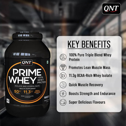 QNT Prime Whey Protein Powder, 500g, Choco Badam, Triple Blend Formula, Dietary Supplement - back view